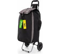 Hoppa 57-64L Chariot à roulettes Extensible avec 2 Roues à clic on/Off - Chariot de Courses Pliable et résistant - Poussette de marché légère et imperméable avec Plusieurs Poches - Noir