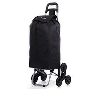 Hoppa Chariot de courses pliable léger à 6 roues modèle 2023, grande capacité de 47 litres, 95 cm, 2 kg, élévateur d'escaliers à poussée et traction (noir)