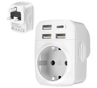 Hoppac 5 en 1 Adaptateur Prise Anglaise, Prise Anglaise Adaptateur Francais avec 3 USB A et 1 USB C, Adaptateur Type G pour Irlande, Hong Kong, Singapour, Malaisie, Malte, Chypre, Qatar et Pakistan