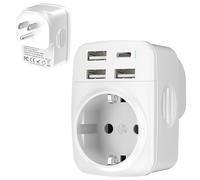 Hoppac 5 en 1 Adaptateur Prise USA, Adaptateur Type B avec 3 USB A et 1 USB C, Adaptateur Prise Canada, Mexico, Antigua and Barbuda, Aruba, Bahamas, Barbados, Belize, Bermuda, Colombia, Costa Rica