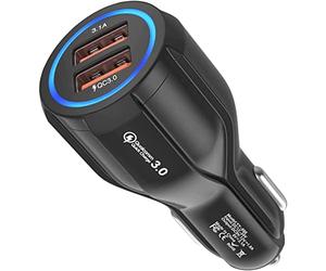 Hoppac Chargeur de Voiture USB, 2 Ports, Quick Charge 3.0 Allume-Cigare Compatible avec iPhone, iPad Samsung Galaxy S10/S9/S8, Huawei, Xiaomi Noir