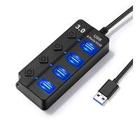 Hoppac Hub USB 3.0,4 en 1 Multiprise USB avec Lumière LED, Port USB Multiple pour PC avec 1USB 3.0 Et 3USB 2.0,USB Multiple Ports pour Le Transfert De Données et La Recharge,Interrupteur Indépendant