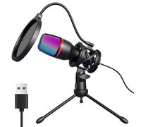 Hoppac Micro PC Micro Gaming, USB Microphone Condensateur Professionnel avec Trépied et Filtre Anti-Pop, Micro Gamer pour Podcast Streaming Youtube Conférence, USB Compatible avec PC, Laptop, PS4/5