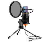 Hoppac USB Microphone, Micro PC Micro Gaming avec Trépied et Filtre Anti-Pop, Micro Gamer à Condensateur pour Podcasting, Streaming, avec lumière RGB, pour PC, PS4/5, Mac, Windows