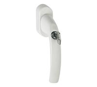 HOPPE 10763968 Poignée de fenêtre de sécurité ATLANTA Secustik avec serrure 45°, VK 7 x 32-42 mm, blanche avec protection anti-effraction accrue avec barillet de verrouillage
