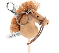 Hoppimals Hoppihorse by Porte-clés Mini Cheval Bâton avec Rênes Réelles - Tête de Cheval en Peluche sur Bâton en Bois - Miniature Hobby Horse