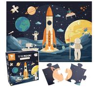 Hoppla Puzzle Géant Enfant 4 Ans - to The Moon - Espace, Fusée & Astronautes - 48 Pièces XL (69x49cm) - Jeu Éducatif Système Solaire - Idée Cadeau Garçon & Fille