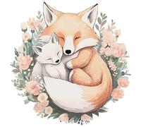 Hoppla Sticker Mural Chambre Bébé - "Maman Renard & Son Petit" - 58x58 cm - Décoration Murale Forêt & Scandinave - Autocollant Repositionnable - Idée Cadeau Naissance