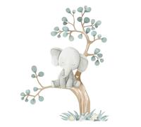 Hoppla - Sticker Mural Enfant XL - Petit Éléphant Sur Son Arbre - 86x66cm - Chambre Bébé - Autocollant Mural Repositionnable - Bébé Eléphant, Arbre