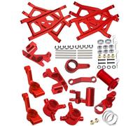 HopsupRC Pièces de mise à niveau pour Traxxas Rustler/Stampede/Slash/Hoss 4x4 VXL 4 roues motrices, bras de suspension en aluminium, bloc de roulettes, blocs de direction, supports d'essieu arrière, manivelles de direction, rouge