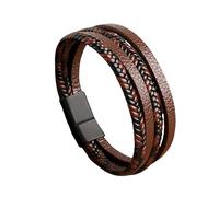 HOPWODE Bracelet Garcon Cuir,Bracelet en Cuir pour Homme avec Fermoir Magnétique Noir, Bracelet en Cuir Véritable Tressé Multicouche, Bracelets Marron Réglables, Cadeau pour Papa, Petit Ami, Mar