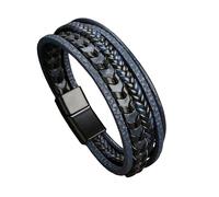 HOPWODE Bracelet Garcon Cuir,Bracelet en Cuir pour Homme avec Fermoir Magnétique Noir, Bracelet en Cuir Véritable Tressé Multicouche, Bracelets Réglables Bleu Marron, Cadeau pour Papa, Petit Ami