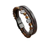 HOPWODE Bracelet Homme Cuir,Bracelet Arbre de Vie pour Homme, Bracelet en Cuir Véritable Tressé Multicouche Marron avec Fermoir Magnétique Noir, Bracelets Réglables en Perles de Pierre Œil de T