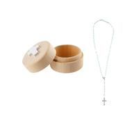 Hopzab Chapelet avec inscription « My First Rosary » - Cadeau de baptême - Boîte commémorative - Design élégant en perles bleues - Cadeau de baptême et de première communion pour femme et enfant