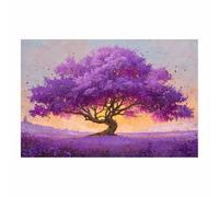 HOQIU arbre de vie decoration murale Arbre Pourpre Couchant de Soleil en Fleurs tableau decoration murale, toile decoration Murale, Chambre Salle De Bain Bureau(Multicolore)-80x120cm Sans cadre