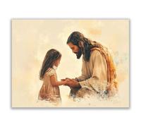 HOQIU cadeau chrétien, Jésus et la petite fille peints tableau toile decoration murale, Si applica a Chambre Salle De Bain Cuisine Bureau - 30x40cm Sans cadre(blanc)