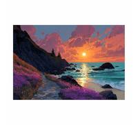 HOQIU Impression sur toile Fleurs sauvages du coucher de la côte toile decoration murale, posters et arts décoratifs, Leinwand Wandbilder Wohnzimmer Schlafzimmer (Multicolore)-60x80cm Sans cadre