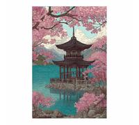 HOQIU Impression sur toile Lac de la Pagode Japonaise toile decoration murale, posters et arts décoratifs, auf Leinwand Wandbilder Wohnzimmer Schlafzimmer Wanddeko(Multicolore)-40x60cm Sans cadre