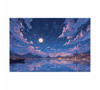 HOQIU Impression sur toile Paysage des villes au clair de lunex Vues toile decoration murale, posters et arts décoratifs, Leinwand Wandbilder Wohnzimmer Schlafzimmer (Multicolore)-70x100cm Sans cadre