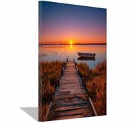HOQIU Impression sur toile Quais du lac Sunset tableaux, posters et arts décoratifs, tableau Cuisine Bureau decoration murale salon.(Multicolore)-80x120cm Encadrée