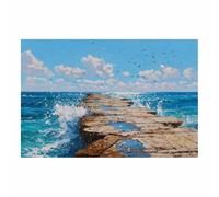 HOQIU Impression sur toile Vues sur la mer sur la jetée côtière toile decoration murale, posters et arts décoratifs, Leinwand Wandbilder Wohnzimmer Schlafzimmer (Multicolore)-30x40cm Sans cadre
