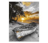 HOQIU Peinture Sur Toile En Noir Et Blanc, Bateau au coucher du soleil au bord de la mer tableau toile decoration murale, Chambre Salle De Bain Cuisine Bureau - 40x60cm Sans cadre(noir et blanc)