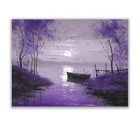 HOQIU Photo Noir Et Blanc Peinture d’un petit bateau au bord de la rivière toile murale decoration, affiche, Salon Chambre Maison Décorations(noir et blanc)-60x80cm Sans cadre
