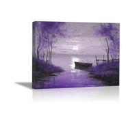 HOQIU Photo Noir Et Blanc Peinture d’un petit bateau au bord de la rivière toile murale decoration, affiche, Salon Chambre Maison Décorations(noir et blanc)-80x120cm Encadrée