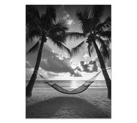 HOQIU Photo Noir Et Blanc, Peinture de hamac sur la plage au bord de la mer toile murale decoration, affiche, Salon Chambre Maison Décorations - 30x40cm Sans cadre(noir et blanc)