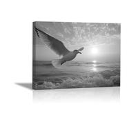 HOQIU poster mural Mouettes et mer tableau salon moderne, toile murale, pour Murale Chambre Salle De Bain Cuisine Bureau Noir et blanc, je-30x40cm Encadrée