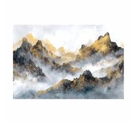 HOQIU Poster paysage Sommets dorés des montagnes Brumeuses impression sur toile, affiche decoration murale, Pour la maison, le bureau, la chambre.(Multicolore)-70x100cm Sans cadre