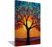 HOQIU tableau decoration murale Art en mosaïque de l’arbre couchant de soleil poster mural, affiches decoration Murale, Chambre Salle De Bain Bureau Salle À Manger(Multicolore)-30x40cm Encadrée