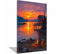 HOQIU Tableau decoration murale Cabane du lac Sunset tableaux, posters et arts décoratifs, tableau Cuisine Bureau decoration murale salon.(Multicolore)-80x120cm Encadrée