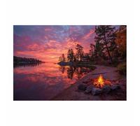 HOQIU Tableau decoration murale Coucher de soleil du lac des forêts tableaux, posters et arts décoratifs, tableau Cuisine Bureau decoration murale salon.(Multicolore)-80x120cm Sans cadre