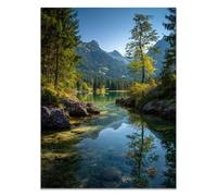 HOQIU Tableau Decoration Murale Paysage de ruisseau forestier tableaux, posters et arts décoratifs, tableau Cuisine Bureau decoration murale salon.(vert)-60x80cm Sans cadre