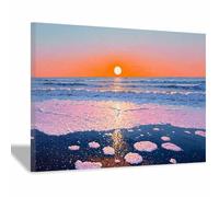 HOQIU Tableau decoration murale Plages du coucher du soleil et vagues toile decoration murale, posters et arts décoratifs, Leinwand Wandbilder Wohnzimmer Schlafzimmer (Multicolore)-40x60cm Encadrée