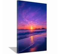 HOQIU Tableau paysage Coucher de soleil des plages violettes tableaux, posters et arts décoratifs, tableau Cuisine Bureau decoration murale salon.(Multicolore)-60x80cm Encadrée