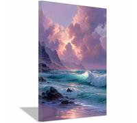 HOQIU Tableau paysage mural sur toile nature Coucher de soleil côtier pastel toile decoration murale, posters et arts décoratifs, Leinwand Wohnzimmer Schlafzimmer (Multicolore)-30x40cm Encadrée