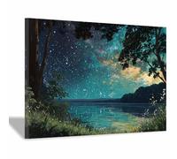 HOQIU Tableau paysage mural sur toile nature Reflet du lac étoilé toile decoration murale, posters et arts décoratifs, Leinwand Wandbilder Wohnzimmer Schlafzimmer (Multicolore)-60x80cm Encadrée
