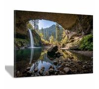 HOQIU Tableau paysage mural sur toile nature Sentier des Forêts de Jacinthes Bleus tableaux, posters et arts décoratifs, tableau Cuisine Bureau decoration murale salon.(Multicolore)-70x100cm Encadrée