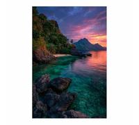 HOQIU Tableau paysage Paradis côtiers couchants de soleil tableaux, posters et arts décoratifs, tableau Cuisine Bureau decoration murale salon.(Multicolore)-80x120cm Sans cadre