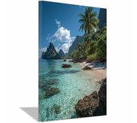 HOQIU Tableau paysage Plages des Paradises Tropicaux toile decoration murale, posters et arts décoratifs, auf Leinwand Wandbilder Wohnzimmer Schlafzimmer Wanddeko(Multicolore)-70x100cm Encadrée