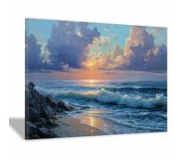 HOQIU Tableau paysage Œuvres d’art du coucher de soleil océanique tableaux, posters et arts décoratifs, tableau Cuisine Bureau decoration murale salon.(Multicolore)-60x80cm Encadrée