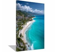 HOQIU Tableau paysage Vues aériennes de la station tropicale toile decoration murale, posters et arts décoratifs, Leinwand Wandbilder Wohnzimmer Schlafzimmer Wanddeko(Multicolore)-70x100cm Encadrée