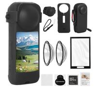 Hoqqf Kit d'accessoires pour appareil photo compatible avec Insta360 X4 - Protections d'objectif en verre trempé, protecteurs d'écran, coque en silicone, étui rigide pour appareil photo (noir, unisexe