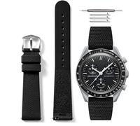 HORACE Bracelet de Montre 20 mm en Silicone Liquide LSR - Dégagement Rapide - Kit de montage inclus - Compatible Omega x Swatch MoonSwatch (Noir - Argent)