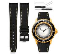 HORACE Bracelet de montre 22 mm en Silicone Liquide - Compatible Blancpain x Swatch Scuba Fifty Fathoms - Kit de montage inclus (Noir - Couture Jaune)