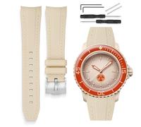 HORACE Bracelet de montre 22 mm en Silicone Liquide - Compatible Blancpain x Swatch Scuba Fifty Fathoms - Kit de montage inclus (Beige - Couture beige - Argent)