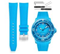HORACE Bracelet de montre 22 mm en Silicone Liquide - Compatible Blancpain x Swatch Scuba Fifty Fathoms - Kit de montage inclus (Lagoon Blue - Couture Lagoon Blue - Argent)