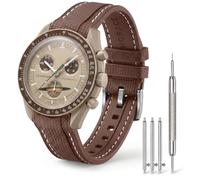 HORACE Bracelet de montre à dégagement rapide universel 20 mm - Silicone premium texturé avec surpiqûres - Compatible Omega x Swatch MoonSwatch (Marron - Blanc - Argent)